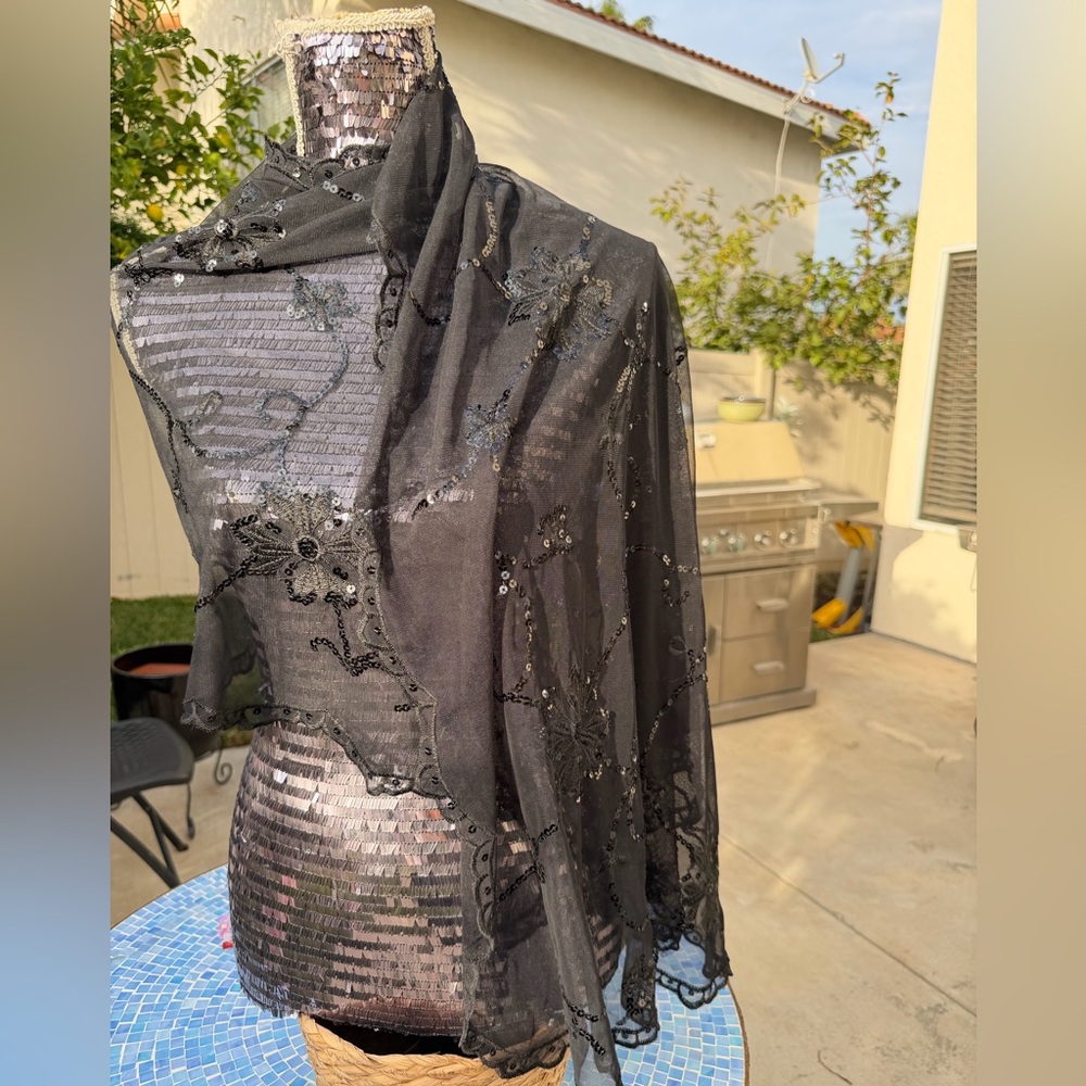 Elegant Black Sequined Shawl